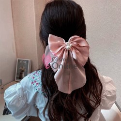 Accesoriu pentru decor par cu Fundita din satin si clema metalica TRD044TT Antique Pink cu perlute XXL